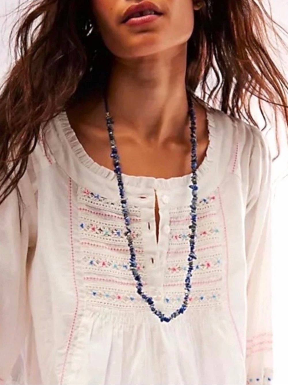 FREE PEOPLE - Single Strand Beaded Necklace in Crystal Blue Lapis Chips